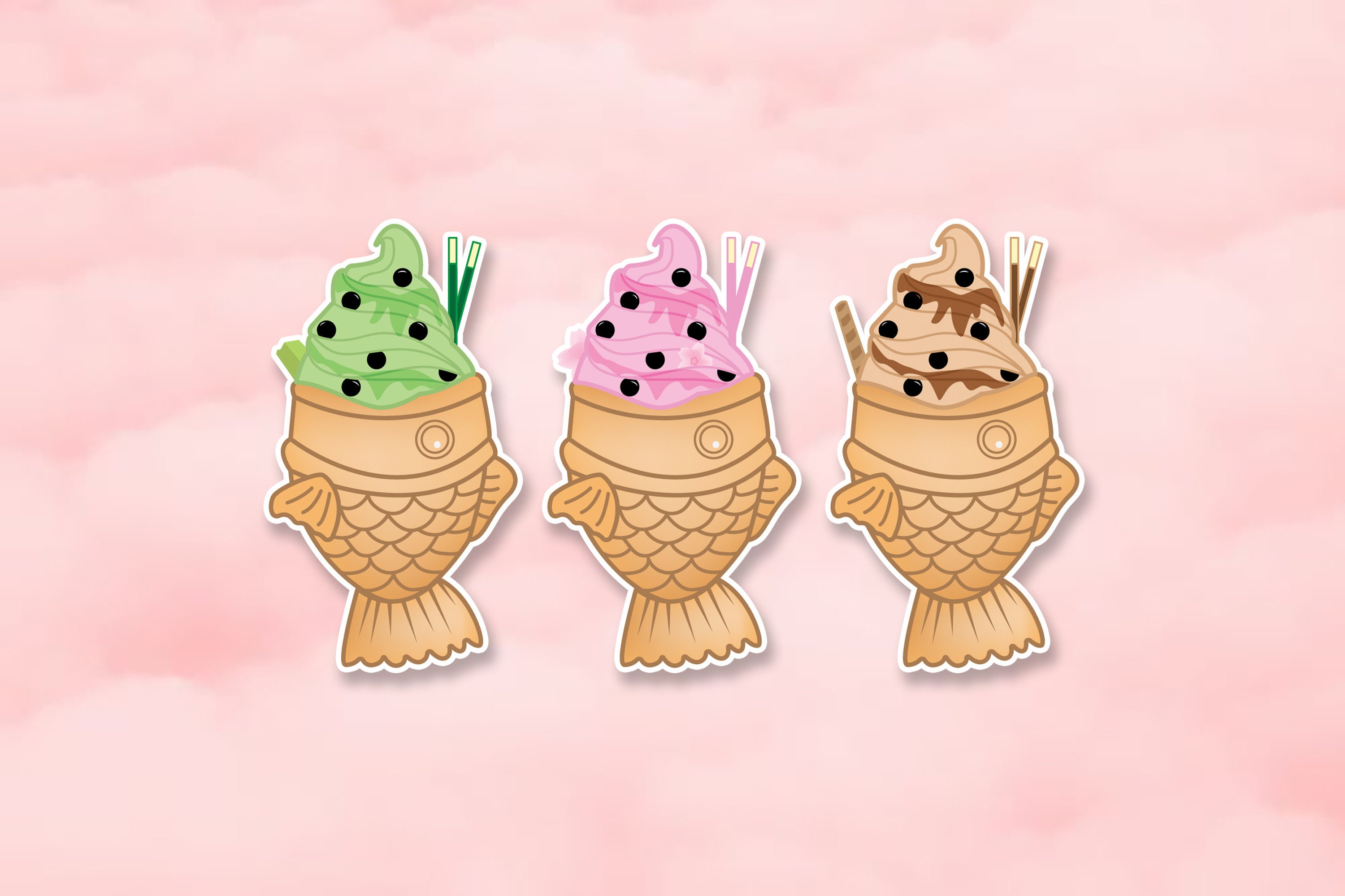 Boba Fish Taiyaki Ice Cream Japanese Snack Sticker / Paper Etsy Canada