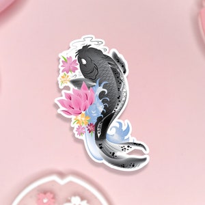 Adesivo floreale di pesce Koi / adesivo in vinile di carta / adesivo per laptop / adesivo carino