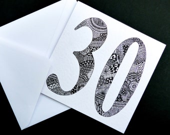 Handmade Original 30th Birthday Card