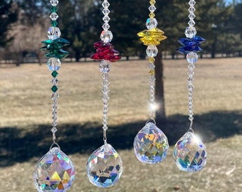 7 1/2” Swarovski Crystal Beads Sun Catcher, Crystal Suncatcher  Window hanging, Garden art, Rainbow maker, Housewarming Gift,Prism,Feng Shui