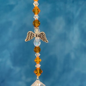 Guardian Angel Rearview Mirror Car Charm Suncatcher Topaz Gold 5” Window Art   Prism made w / Swarovski crystal beads GREAT GIFT