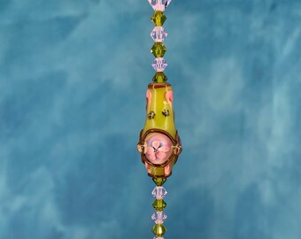 Flower vase Suncatcher, Swarovski Crystal  beaded, window, Lampwork car charm, rearview mirror, Gift for him/her, sun catcher,