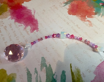 Passion Pink Magic Rearview Mirror SunCatcher Window Car Charm Accessory Art Ornament  made with  Swarovski crystal beads, Garden Prism 6”