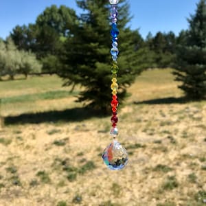 Chakra Rainbow Suncatcher, Extra sparkle AB ball, round Swarovski beads, window,#2  car charm, ornament,Rainbow prism, Rainbow Sun catcher
