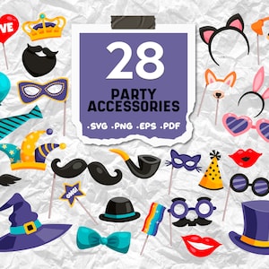 Party accessories svg, Party Hats SVG Party Hats ,Party Hats Clipart ,Party clipart, head accessorise,part stick, print file, printable, svg