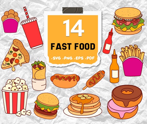 FAST FOOD digital Clipart, fast food illustrator, food silhouette, fast food vector clip art, fast food svg, fast food png, food print.svg