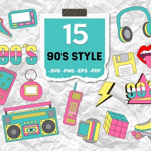 90's style svg, Retro Icons,Retro Elements,Trendy 80s-90s,Cartoon Style SVG, 80s-90s SVG,Retro Vector Clipart,Retro svg,print file,printable