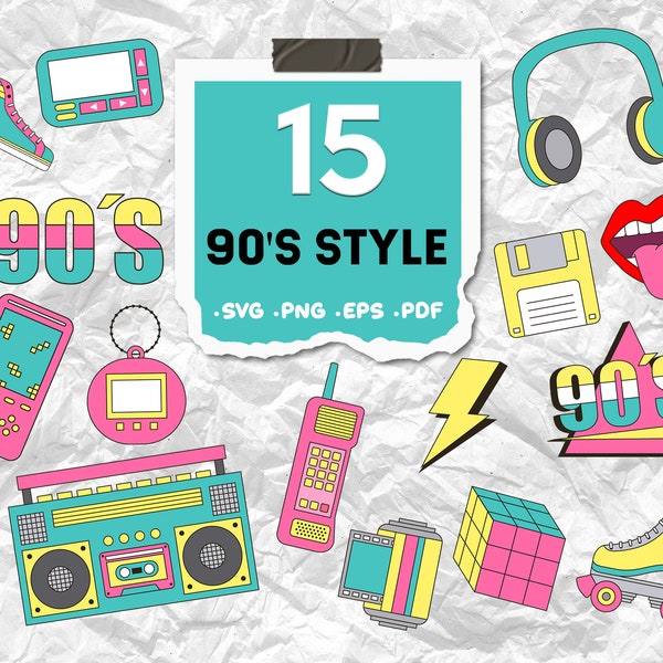 90's style svg, Retro Icons,Retro Elements,Trendy 80s-90s,Cartoon Style SVG, 80s-90s SVG,Retro Vector Clipart,Retro svg,print file,printable