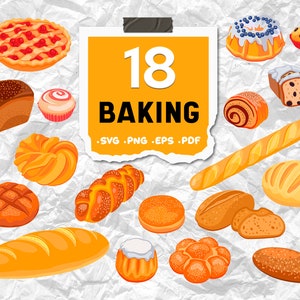 Svg de hornear, svg de pan, elementos de panadería, silueta de svg de cocina Svg, svg casero, pan, baguette francesa, panadería, svg impresión, imprimible