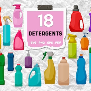 Detergentes svg, Botella de detergente, Icono de conjunto de dibujos animados, Jabón en polvo SVG, Detergente SVG, Detergente PNG, Detergente Vector Clipart, archivo de impresión, archivo svg
