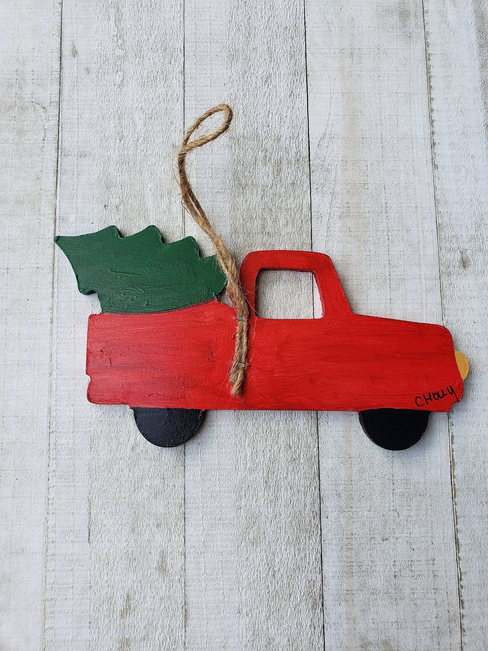 Red truck hand Painted Christmas Ornament with Tree in the Etsy