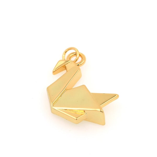 28x20x5.5,18K Gold Filled Paper Crane Pendant, Gold Crane Necklace, Origami Charm, Flying Charm, DIY Jewelry Making