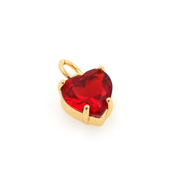 18K Gold Filling Heart -Shaped Pendant, Micro-Paving Gangsters Red Crystal Suspension, Ruby Crystal Necklaces, DIY Jewelry Products,13x8x5mm