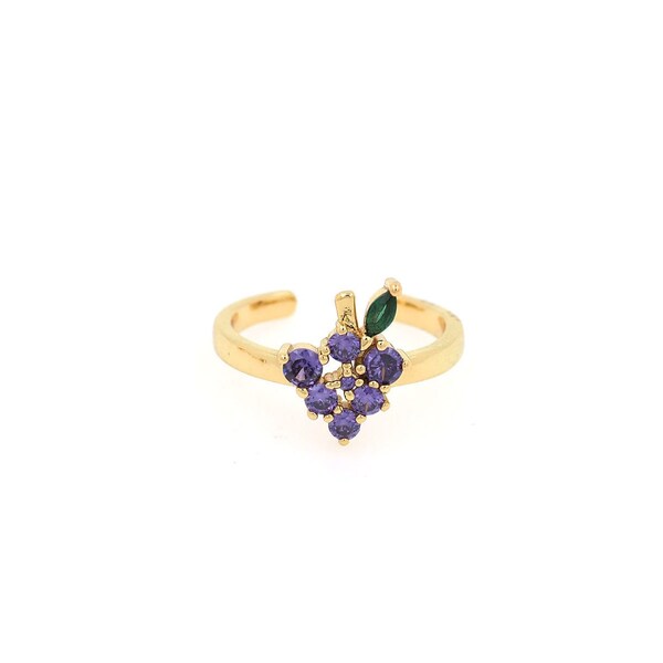 Micropavé CZ Grape Ring, 18K Gold Filled Fruit Ring, Ring Charm, Adjustable Ring, Gold Open Ring, DIY Jewelry Supplies