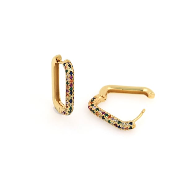 20x16x2.8mm，Square Earrings, 18K Gold Filled Minimalist Earrings, Micro Paved Zircon Hollow Rectangle Earrings, DIY Jewelry Making