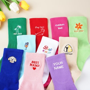 Personalized Embroidery Socks, Custom Text Logo Socks,  Party Socks, Unisex Cotton Socks,gifts for dad, mom, husband, wife, best friend。