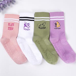 Personalized Women Yoga Socks, Embroidered Pilates Socks,Custom Pilates socks with text,logo,grip yoga socks,Non Slip Trainer sock,Team Sock