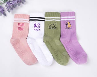 Personalized Women Yoga Socks, Embroidered Pilates Socks,Custom Pilates socks with text,logo,grip yoga socks,Non Slip Trainer sock,Team Sock