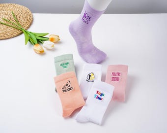 Custom Pilates socks with text,logo, Pilates Grip Socks,Women sports gym socks,Women Yoga Trainer socks personalized Gifts for Pilates lover