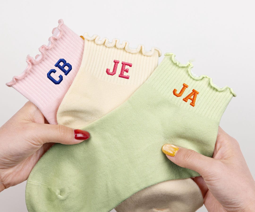 Personalized Name/date Ruffle Socks,custom Embroidered Socks,text Socks ...