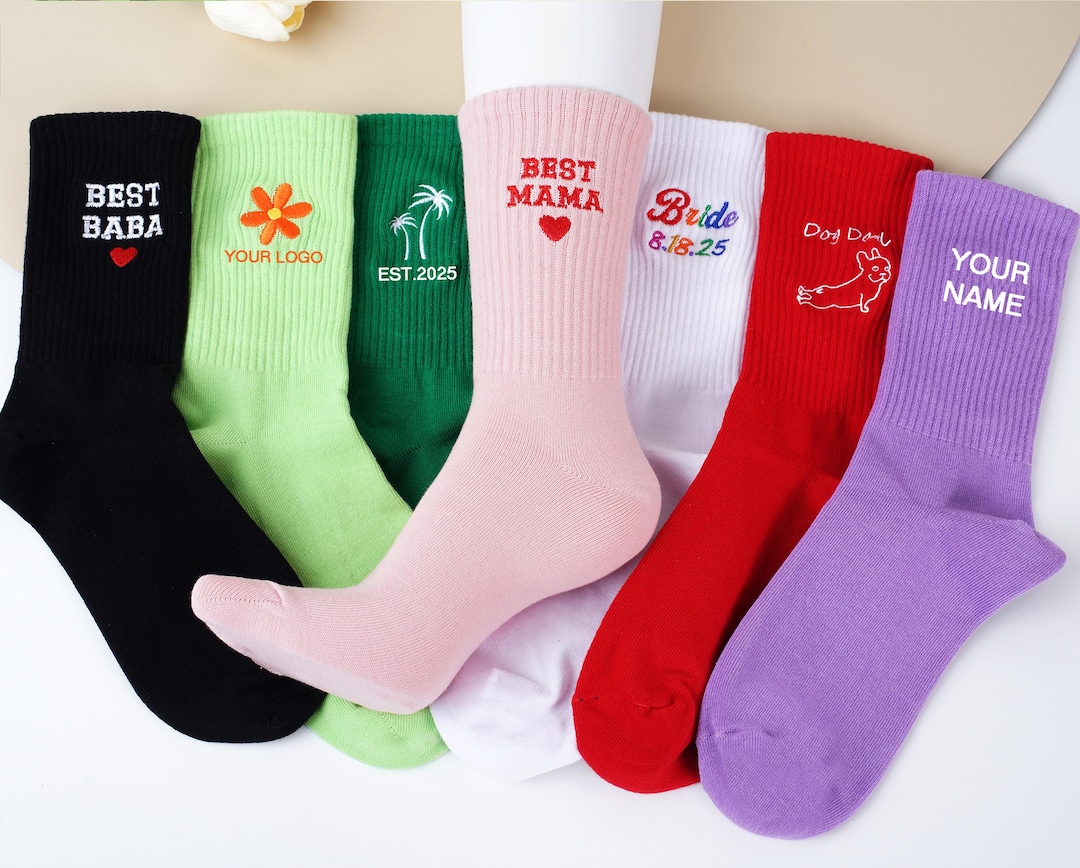 Custom Embroidered Socks, Personalized Text Logo Sports Socks,unisex ...