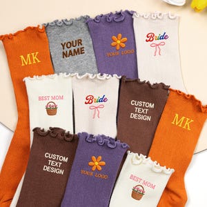 Custom Text Logo Casual Socks,Embroidery Cotton Crew Socks,Personalized Name/Date Socks,Bridesmaid Socks,Party Favor Gift,Gift for friend.
