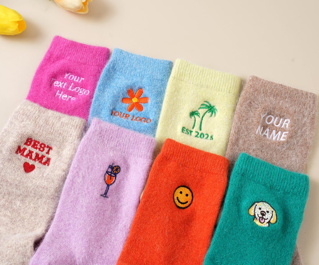 Personalized Embroidered Wool Socks,with Your Name,text,logo,winter ...