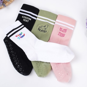 Custom Yoga Pilates Socks,Non Slip Trainer socks, with your name,text,logo, Personalised Women’s Socks, Personalized Socks for Yoga lovers.