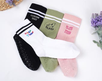 Custom Yoga Pilates Socks,Non Slip Trainer socks, with your name,text,logo, Personalised Women’s Socks, Personalized Socks for Yoga lovers.