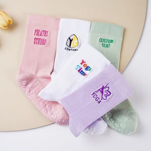 Embroidery Pilates Socks,Personalization Women Pilates Socks, Fitness Crew Socks,Non Slip Trainer Socks, personalized Socks for Yoga lovers.