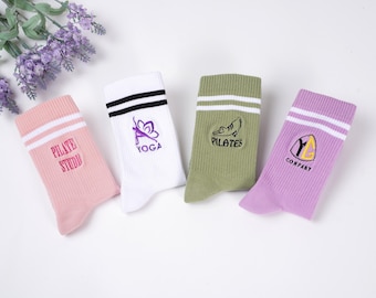Personalized socks with your name, text, logo, Embroidered Yoga Pilates Socks,grip yoga socks Gift for Yoga lover teacher instructor.