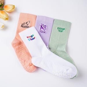 Custom Pilates Grip Socks,socks with text,logo, Women sports gym socks,Bride Socks, Women Yoga Trainer socks,Gift for Bridesmaid,Team socks.