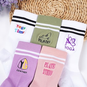 Personalized Logo Yoga Socks,Embroidered Women Socks,Custom  Pilates Socks,  Non Slip Trainer Socks, Gift for Yoga Lover,Yoga Teacher Gift.