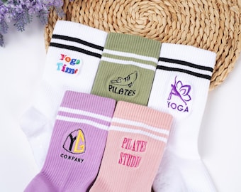 Personalized Logo Yoga Socks,Embroidered Women Socks,Custom  Pilates Socks,  Non Slip Trainer Socks, Gift for Yoga Lover,Yoga Teacher Gift.