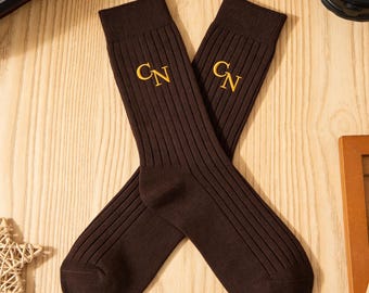 Embroidered Groomsman Socks, Personalized Monogrammed Men's Dress Socks,lnitial Monogram Wedding Gift,Cotton Mens Dress Socks
