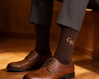 Personalized Groomsmen Socks,Embroidered Initial Premium Cotton Socks,Mens Dress Socks,Gifts For Men,WeddingGifts