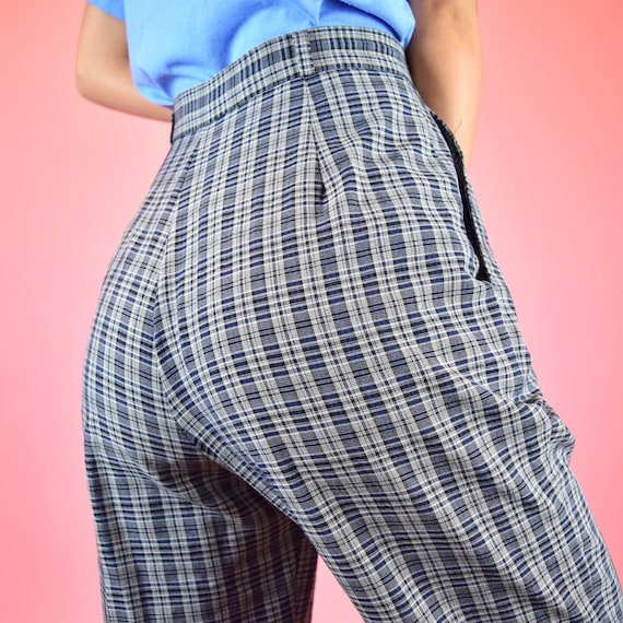 vintage 80s navy plaid pants