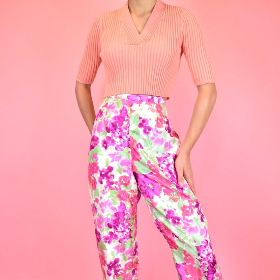vintage 80s watercolor floral pants