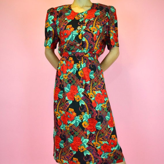 vintage 80s red floral paisley plaid set