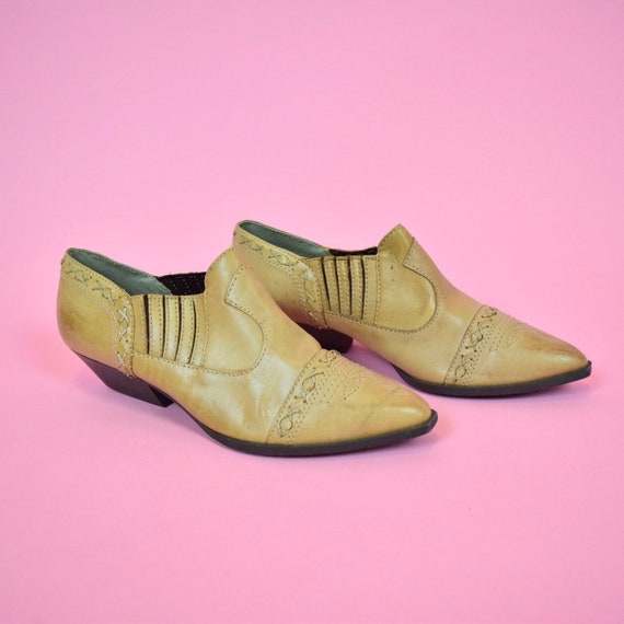 vintage 80s tan western ankle booties