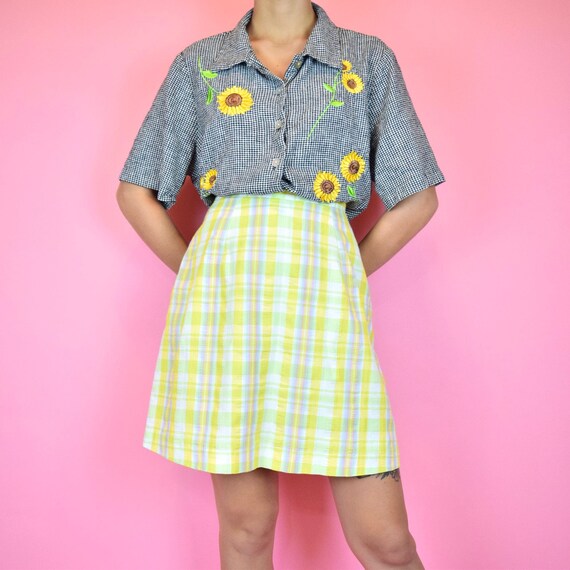 vintage 70s yellow plaid skort
