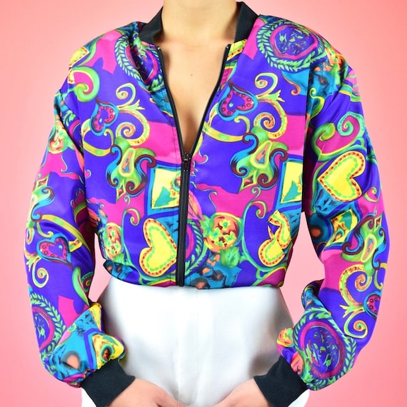 vintage 80s rainbow bomber jacket