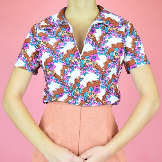 vintage 60s psychedelic floral blouse