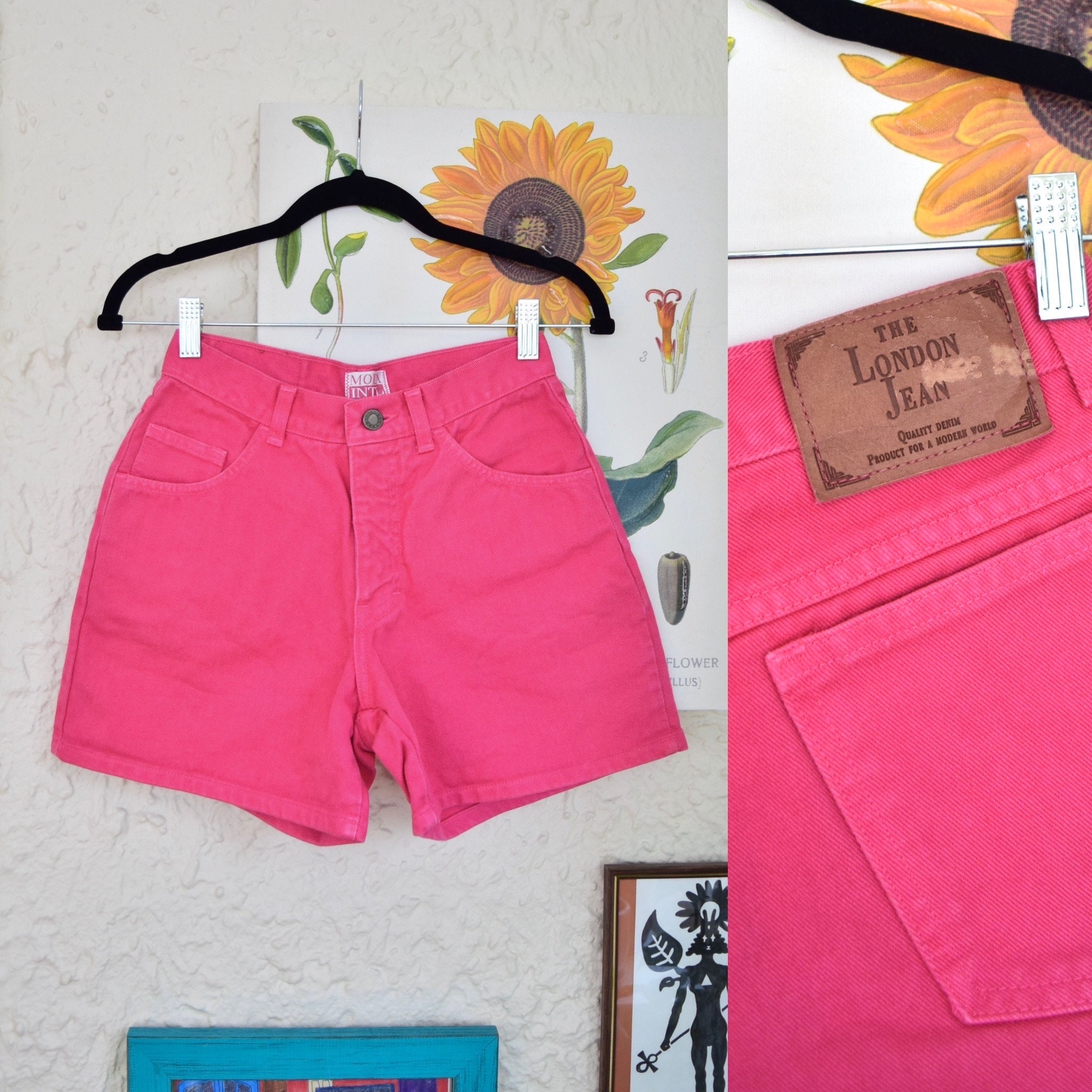 Parisian distressed denim shorts in neon pink