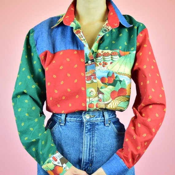 vintage 80s fall novelty print shirt