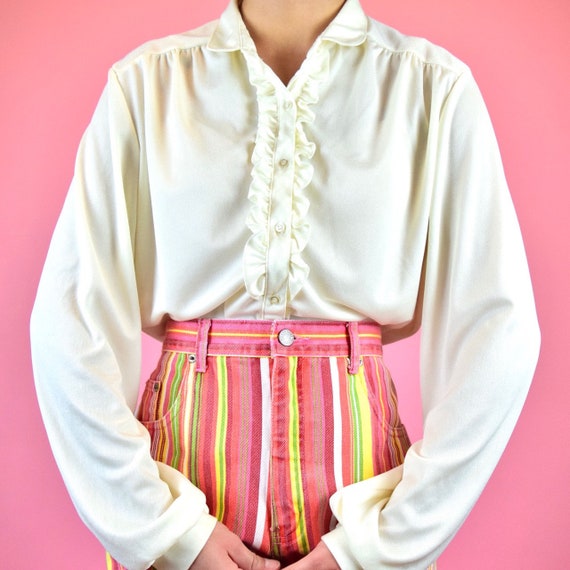 vintage 70s cream peasant blouse