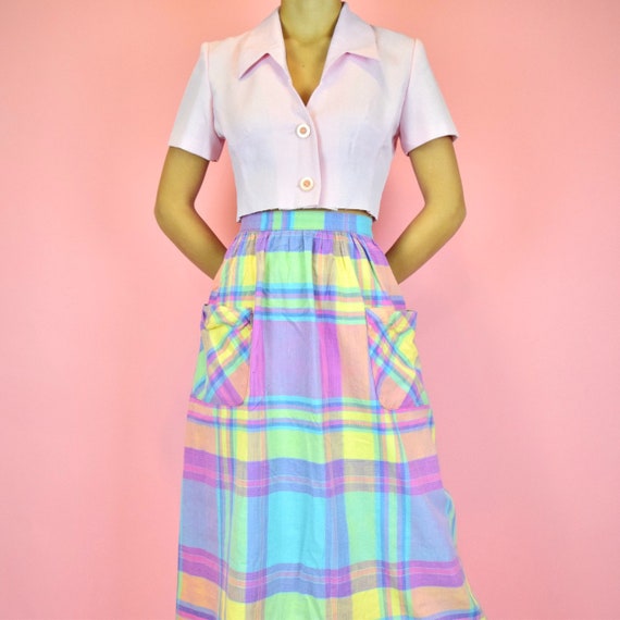 vintage 60s rainbow plaid skirt