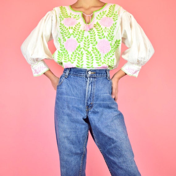 Mexican floral embroidered blouse