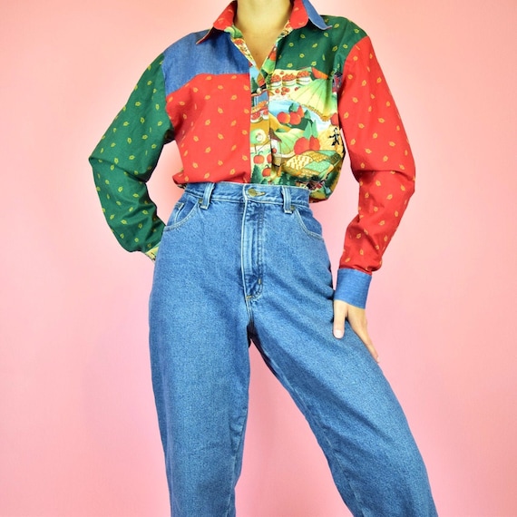 vintage 90s red fleece lined mom jeans
