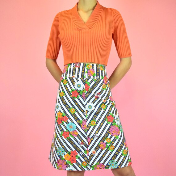 vintage 70s psychedelic floral skirt